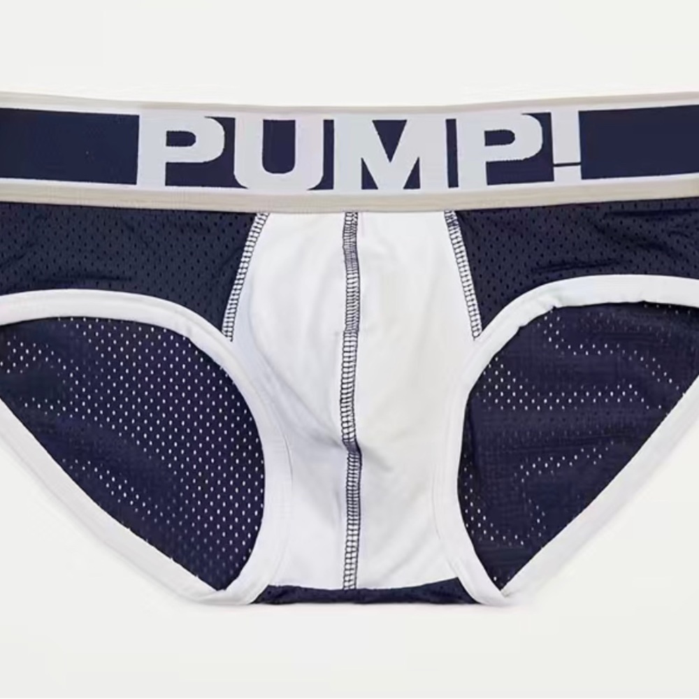 Men’s blue and white pump! Mesh briefs